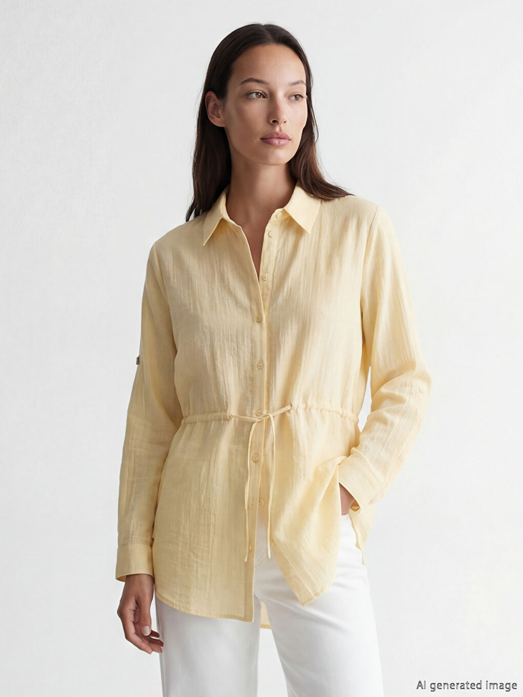 Sarı Oversize Armürlü Kadın Gömlek Tunik