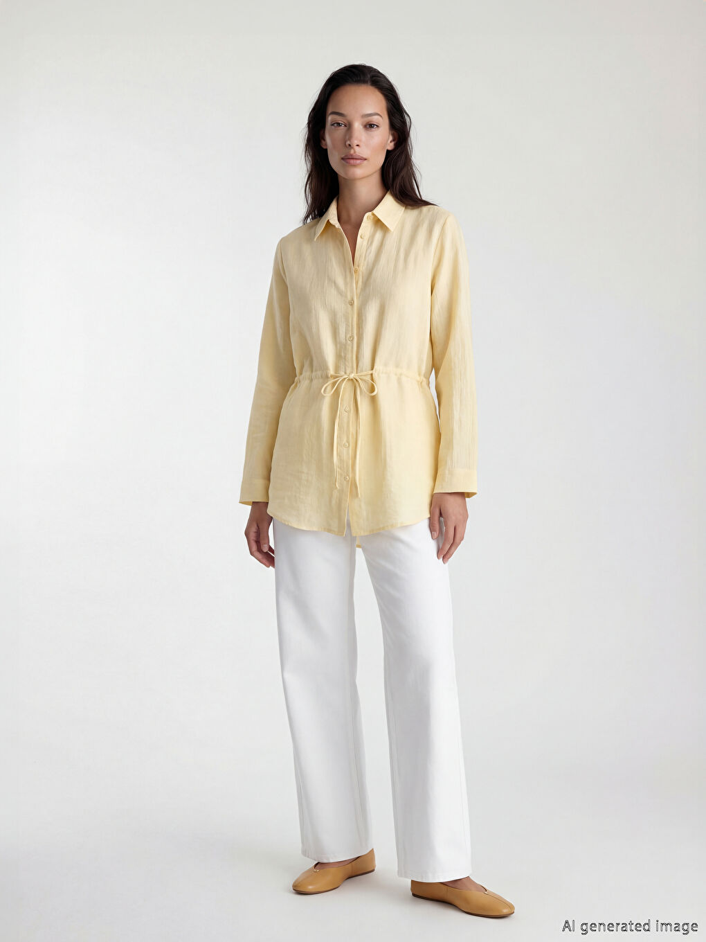 Sarı Oversize Armürlü Kadın Gömlek Tunik-1