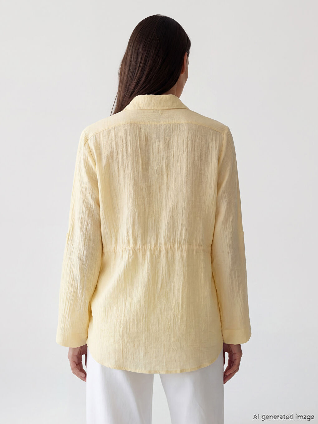 Sarı Oversize Armürlü Kadın Gömlek Tunik-2