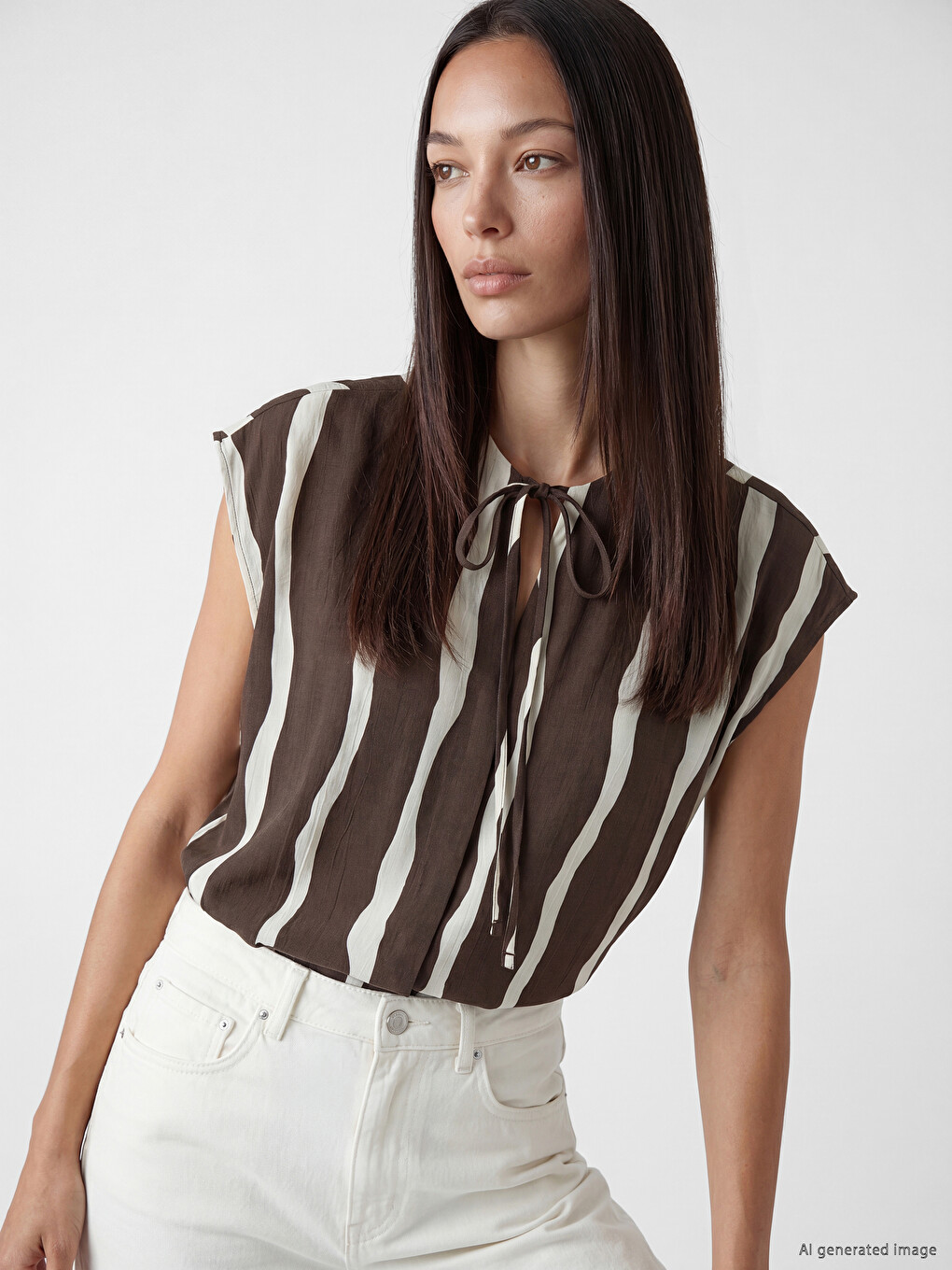 Tie Neck Striped Blouse
