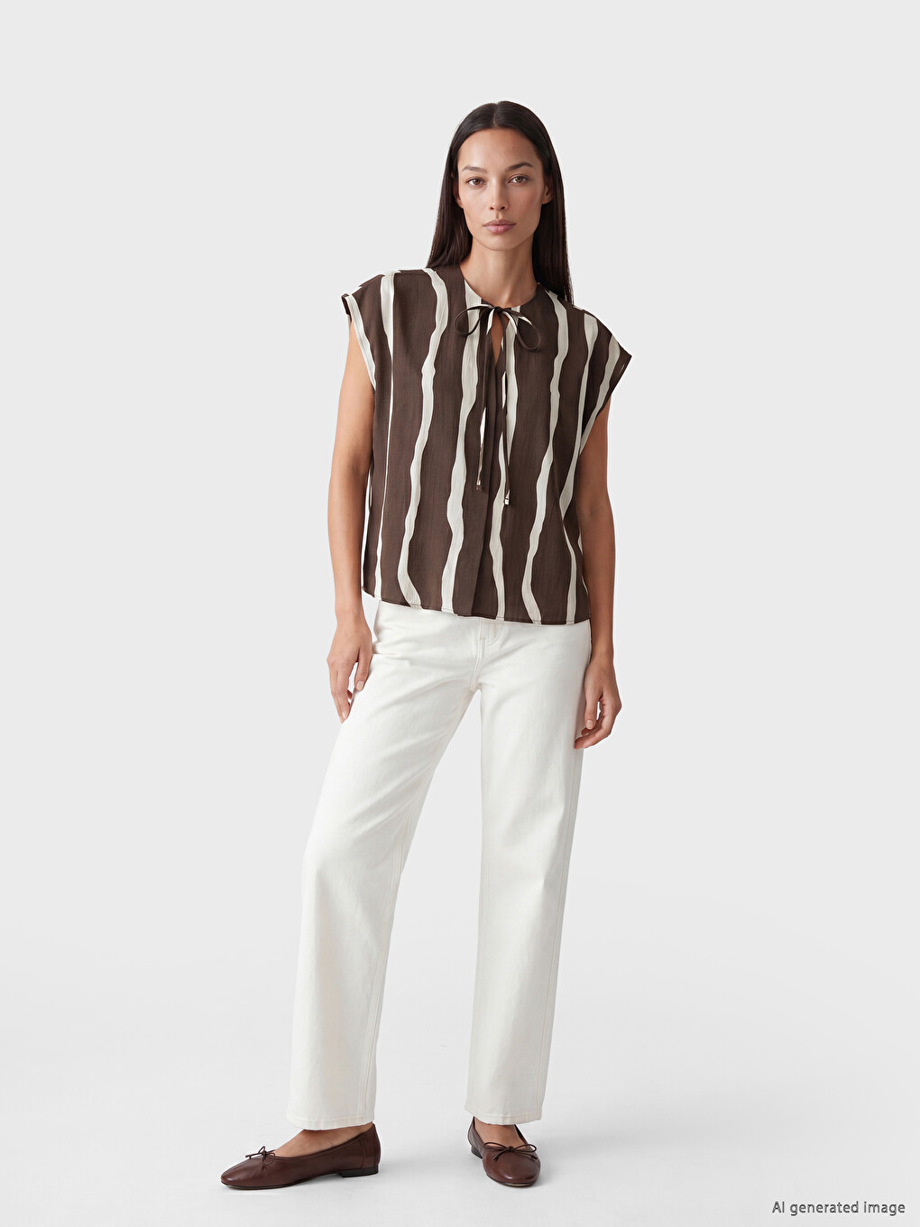 Tie Neck Striped Blouse-1