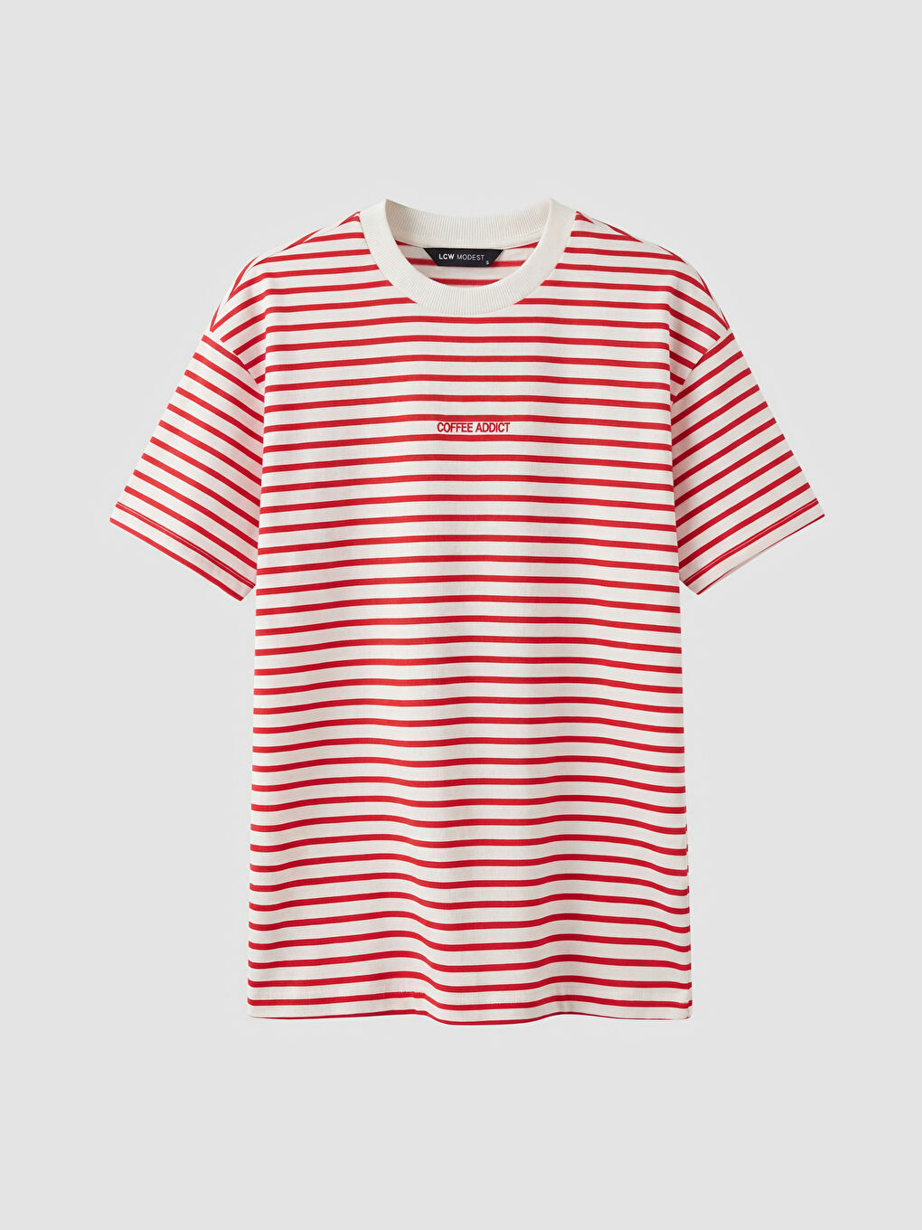 Kırmızı Bisiklet Yaka Çizgili Kadın Tişört