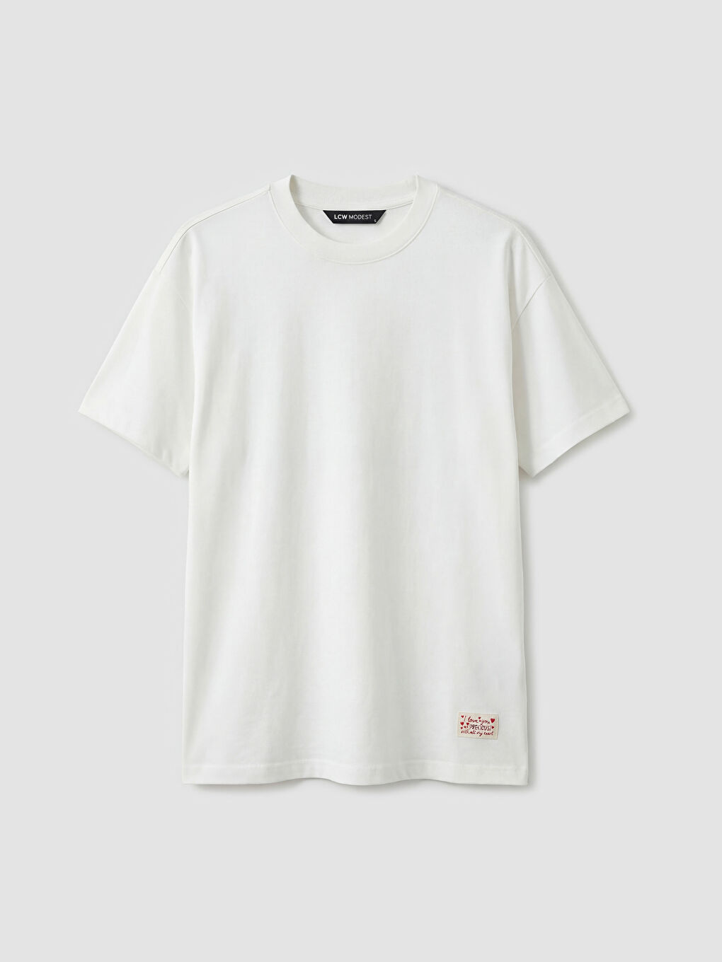 Ekru Bisiklet Yaka Baskılı Kadın Tişört