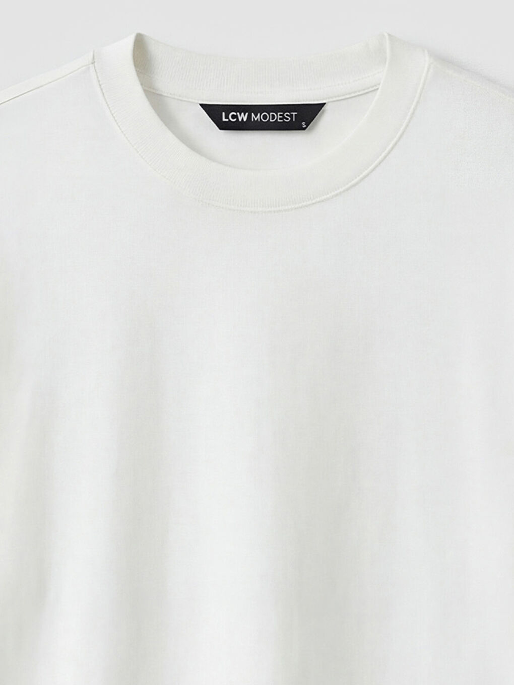 Ekru Bisiklet Yaka Baskılı Kadın Tişört-2