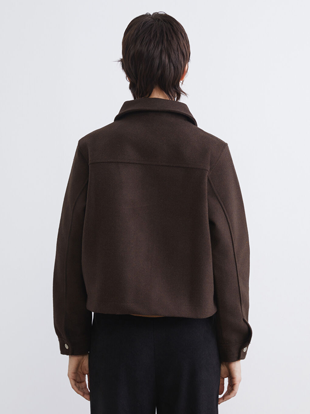 Kahverengi Gömlek Yaka Kadın Kaşe Ceket-5