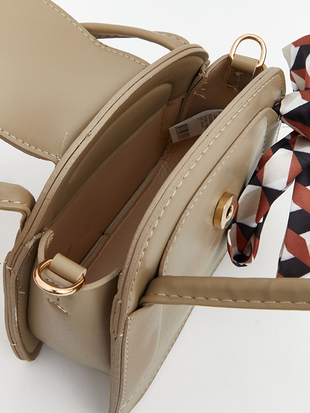 Kahverengi Deri Görünümlü Fular Detaylı Kadın Kol Çantası-3