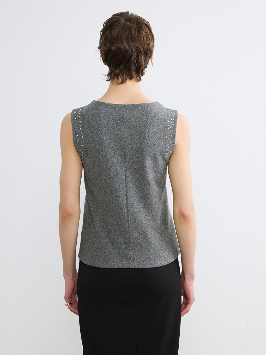 Gri Bisiklet Yaka Taşlı Kadın Kazak-3