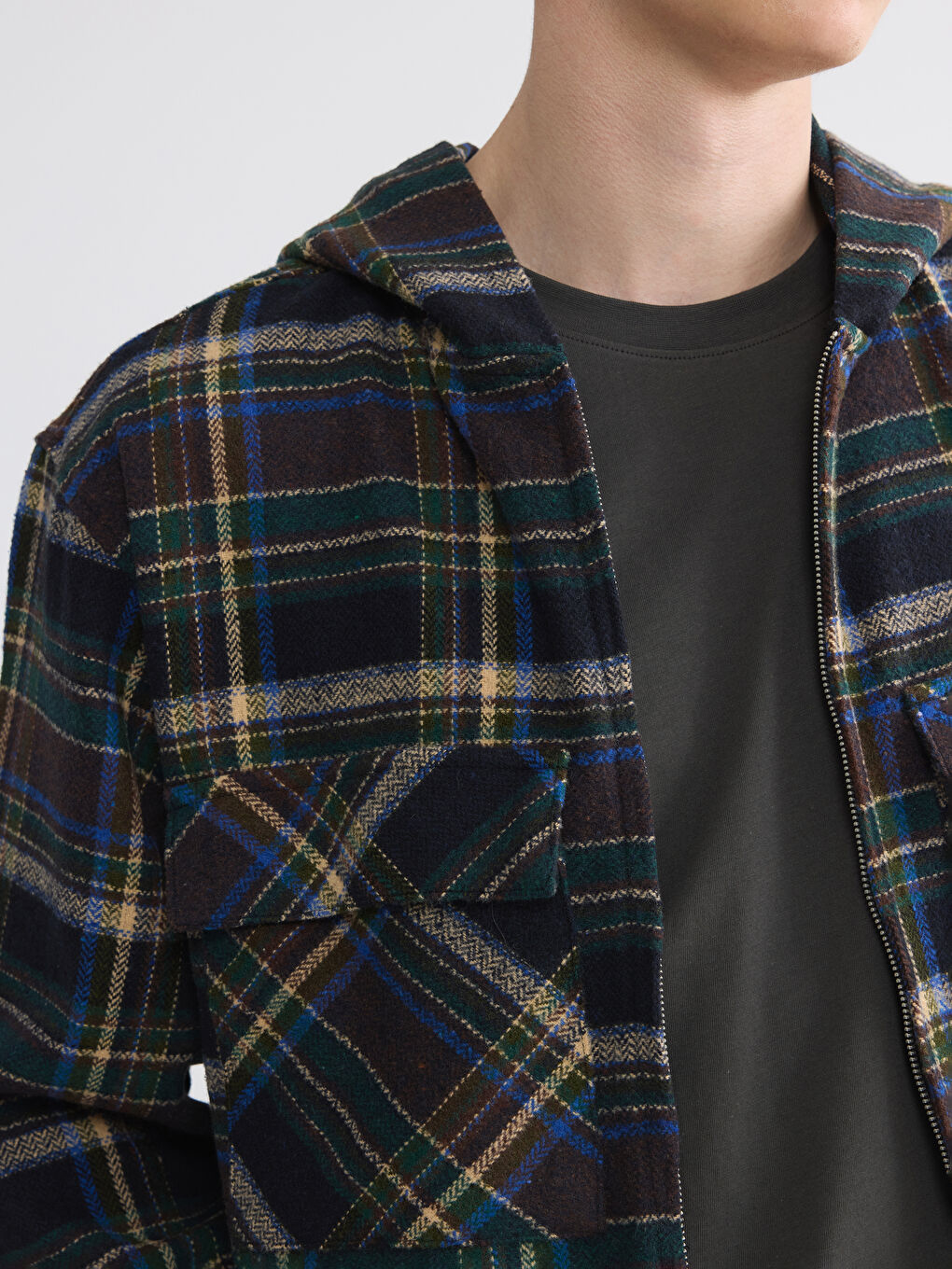 Lacivert Loose Fit Ekose Erkek Oduncu Gömlek Ceket-2