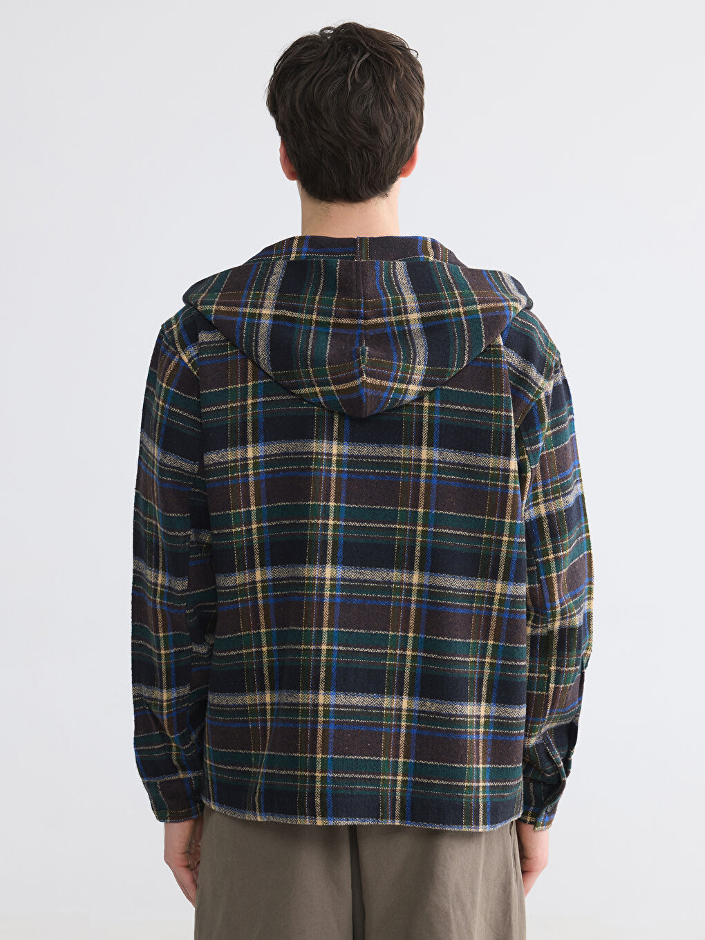 Lacivert Loose Fit Ekose Erkek Oduncu Gömlek Ceket-3