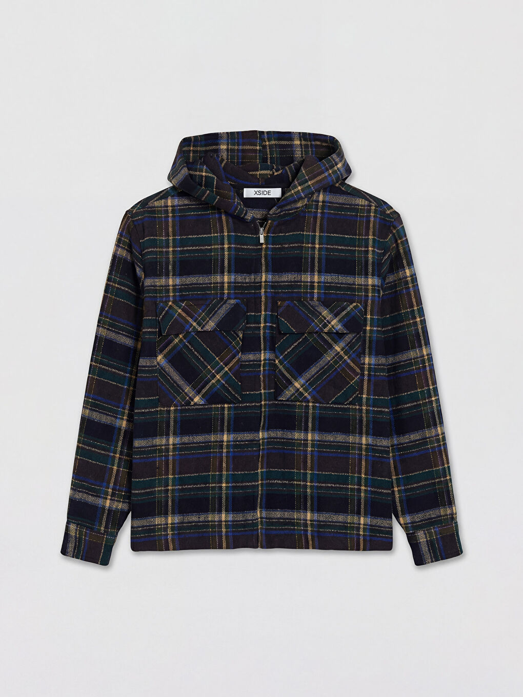 Lacivert Loose Fit Ekose Erkek Oduncu Gömlek Ceket-4