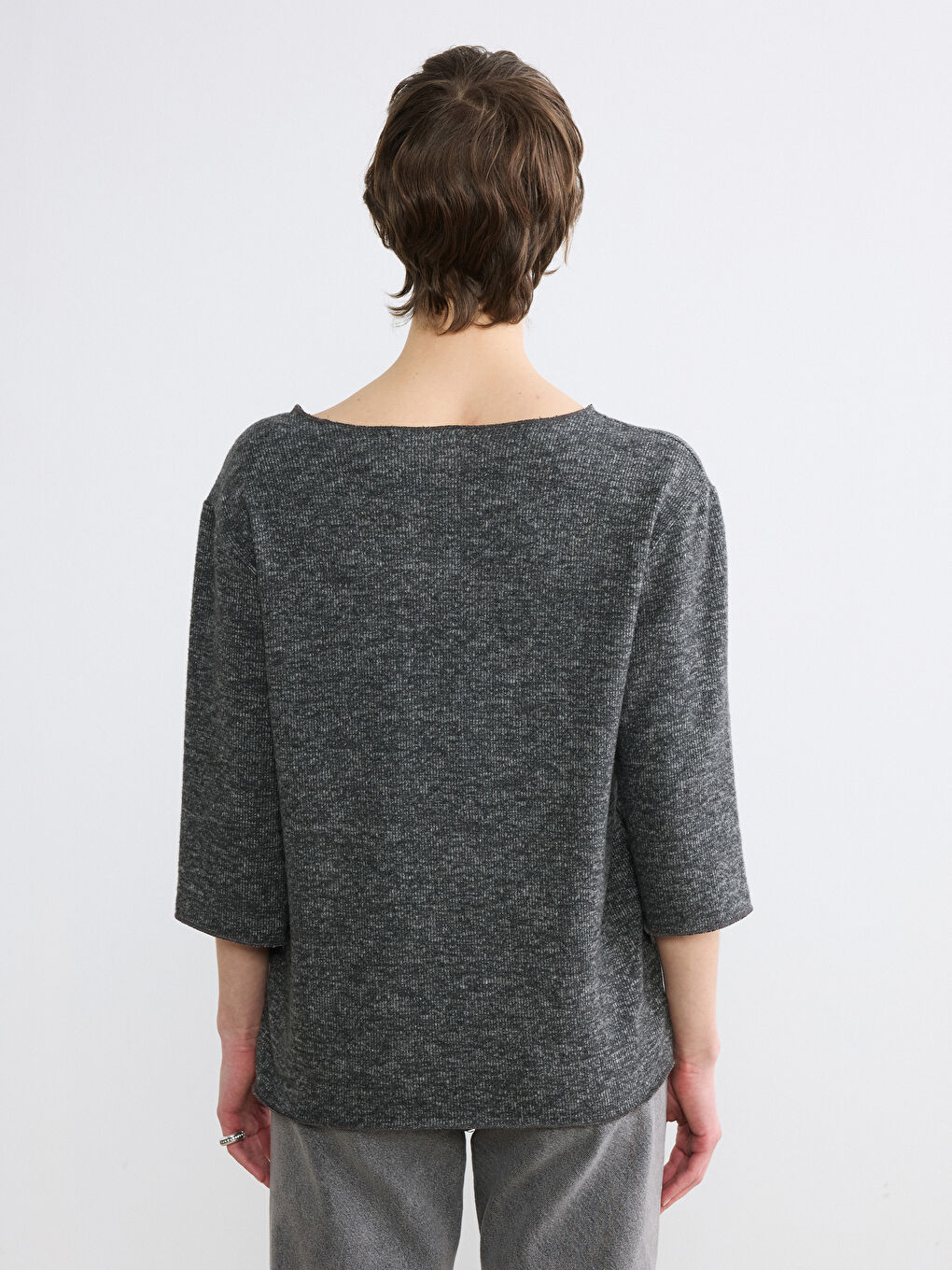 Antrasit Kayık Yaka Bluz-3