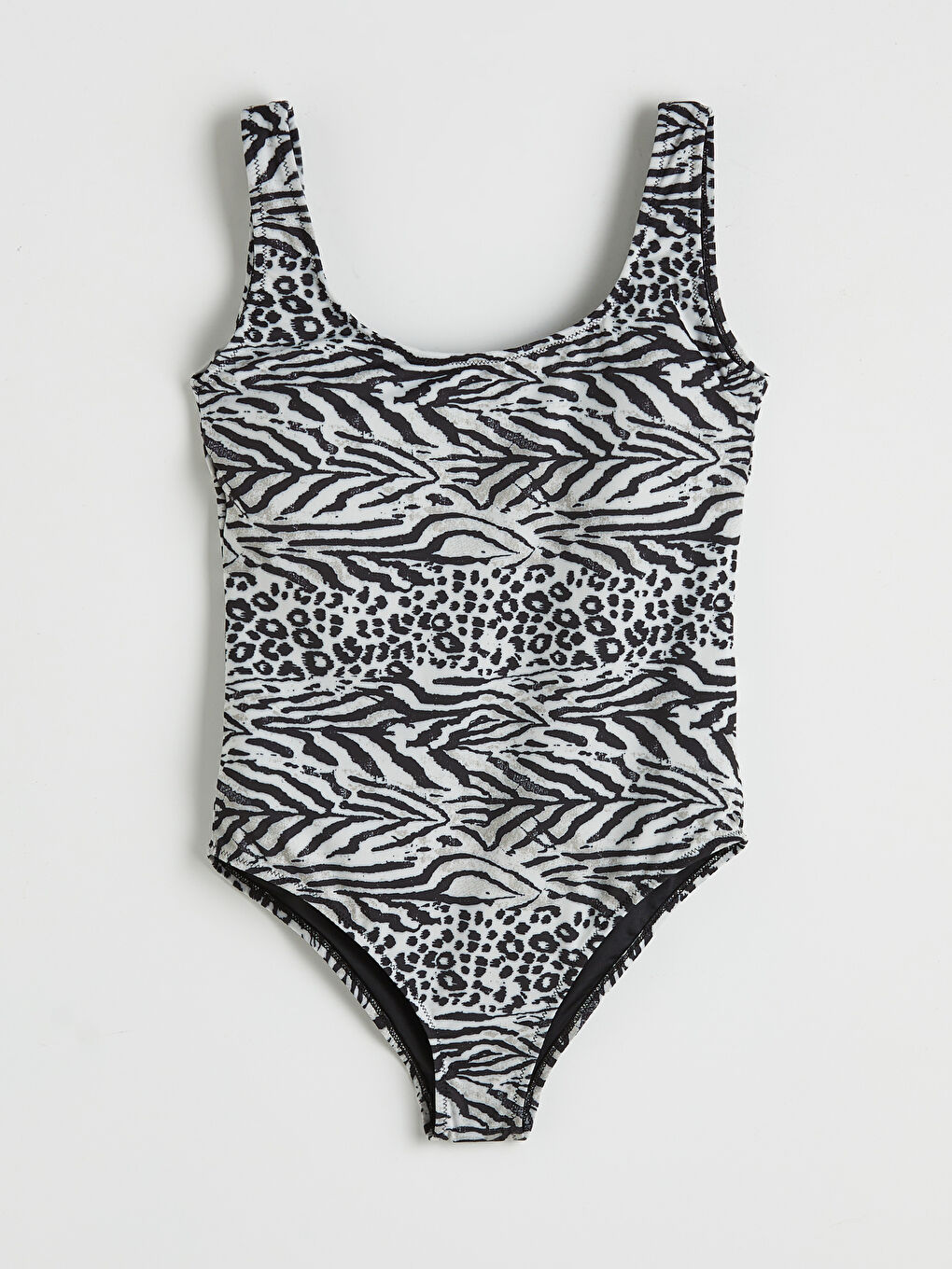 Siyah U Yaka Zebra Desenli Mayo