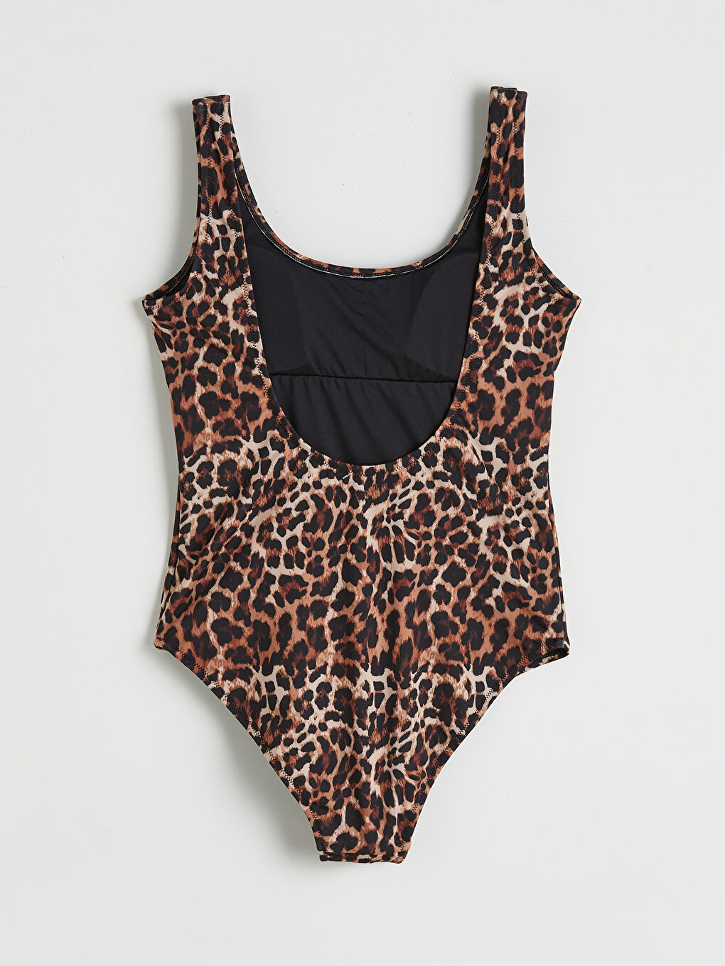 Kahverengi U Yaka Leopar Desenli Kadın Mayo-1