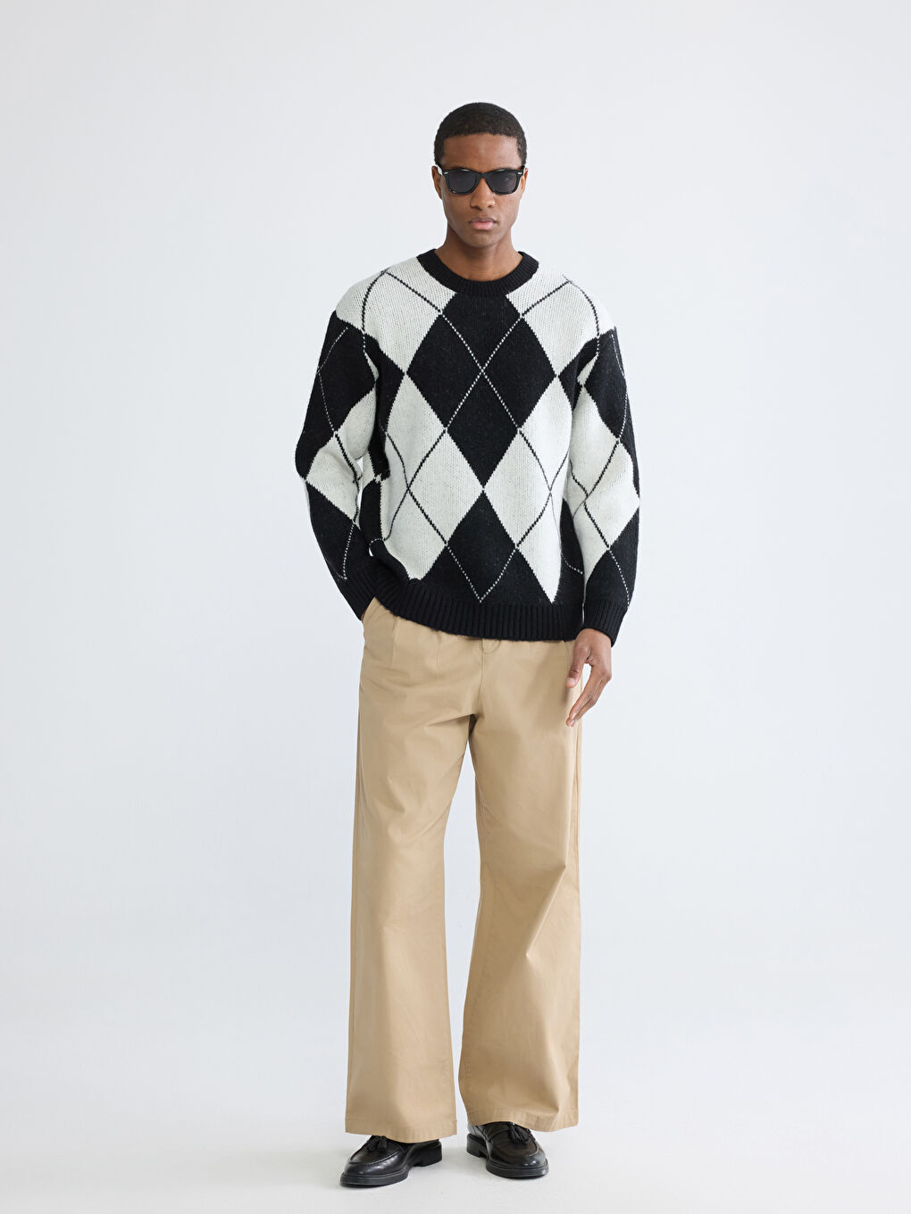 Siyah Baklava Desenli Triko Erkek Kazak-1