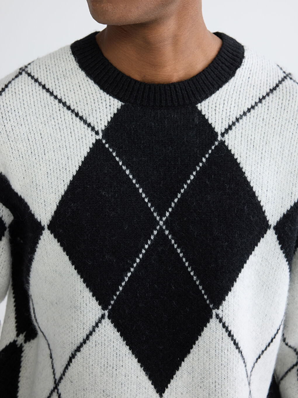 Siyah Baklava Desenli Triko Erkek Kazak-2