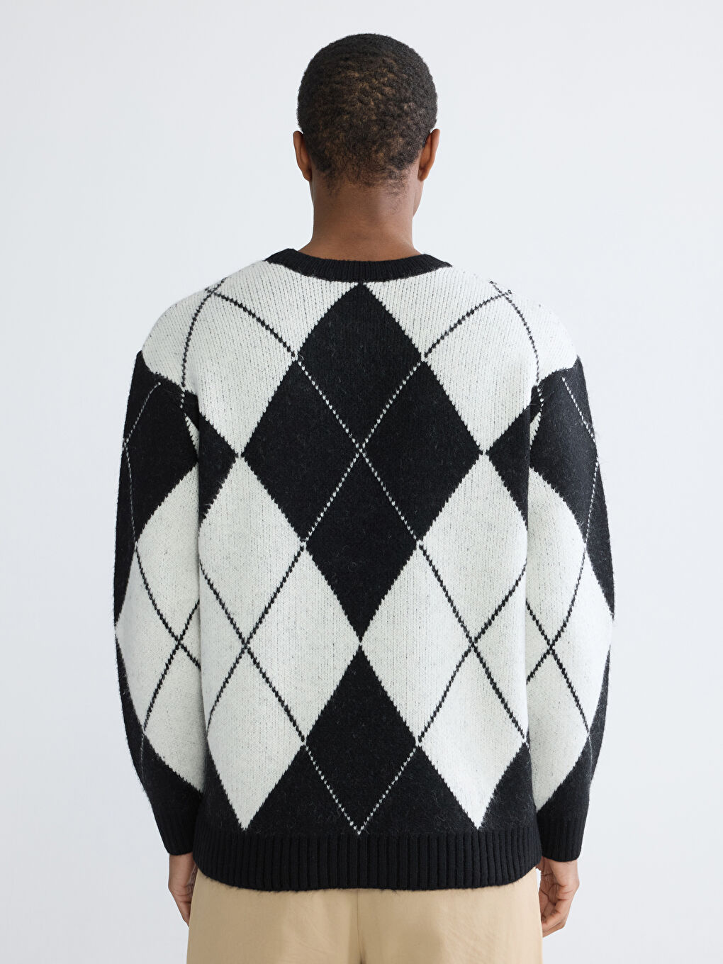 Siyah Baklava Desenli Triko Erkek Kazak-3