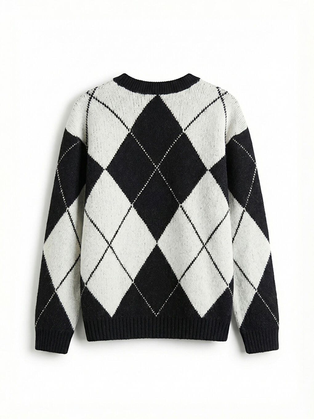 Siyah Baklava Desenli Triko Erkek Kazak-5