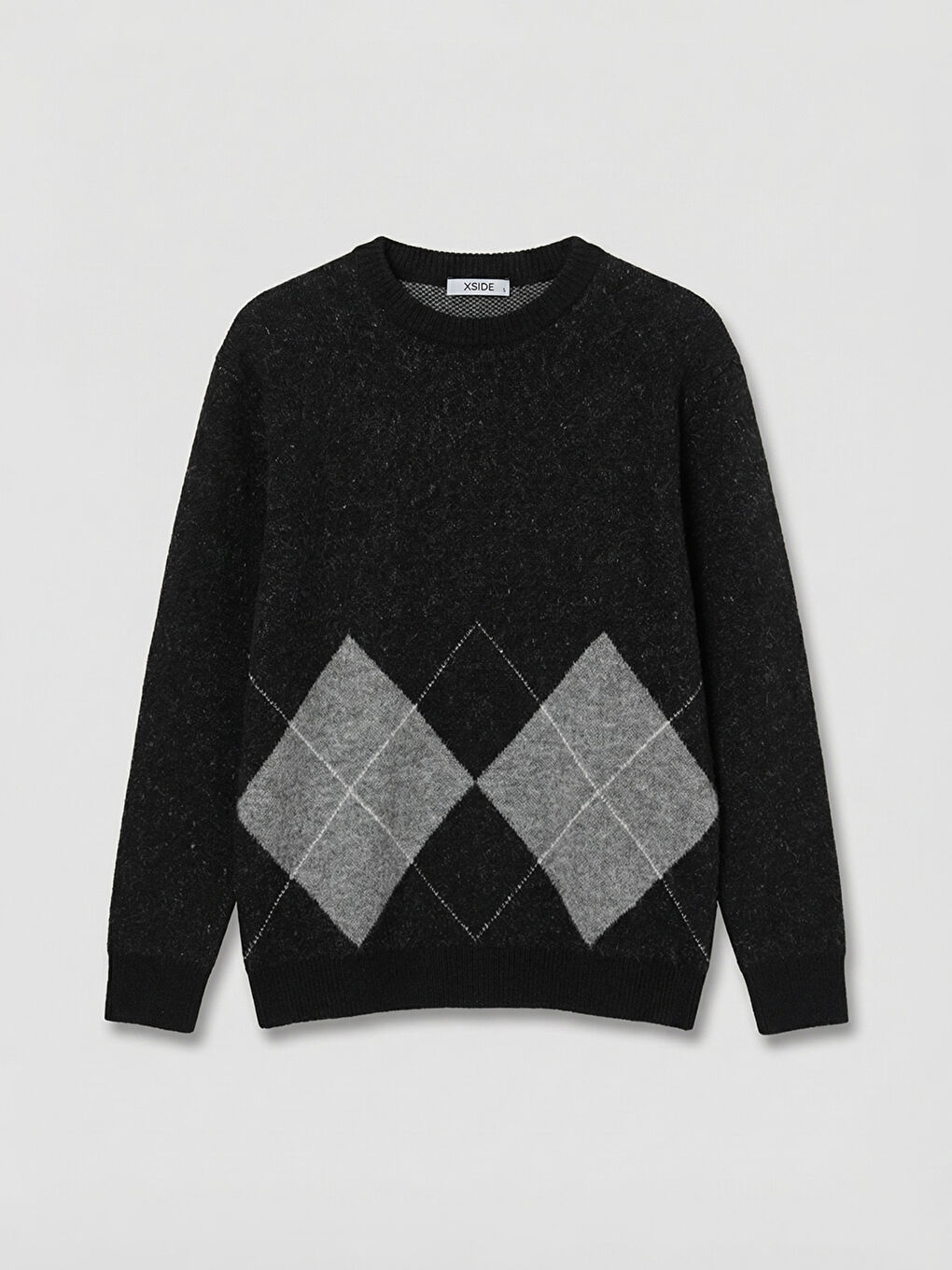 Antrasit Bisiklet Yaka Baklava Desenli Erkek Triko Kazak