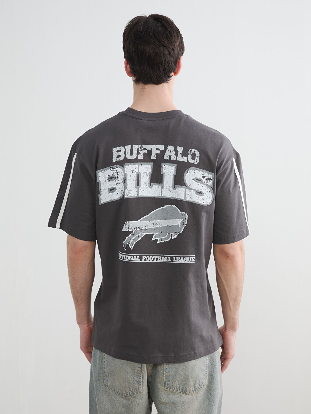 Antrasit Oversize NFL Baskılı Erkek Tişört-3
