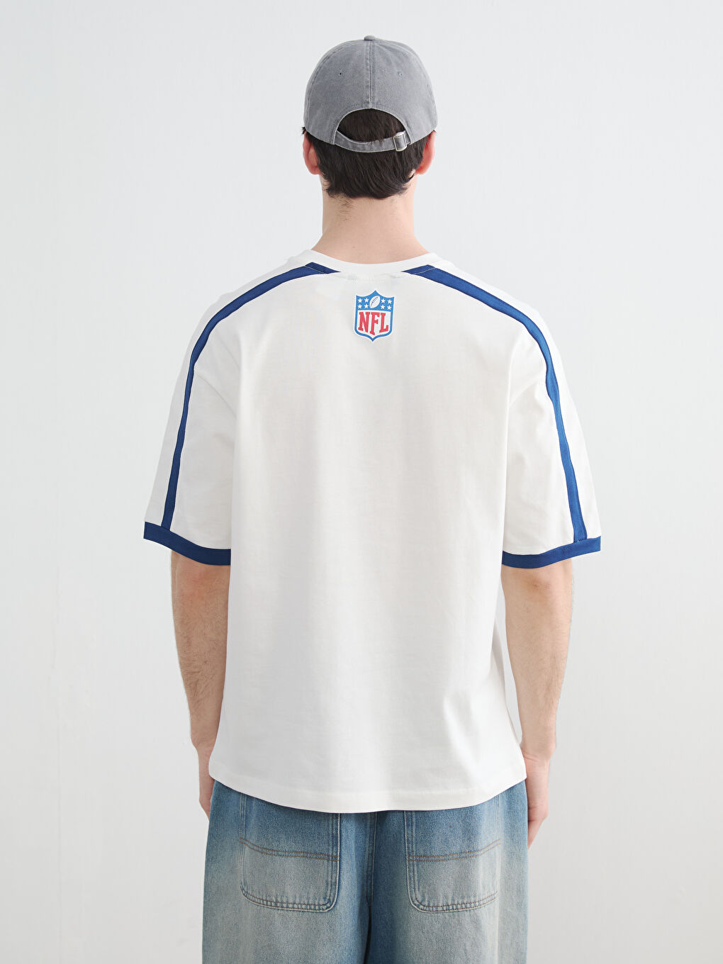 Ekru Patriots Baskılı Bol Kalıp Erkek Tişört-3