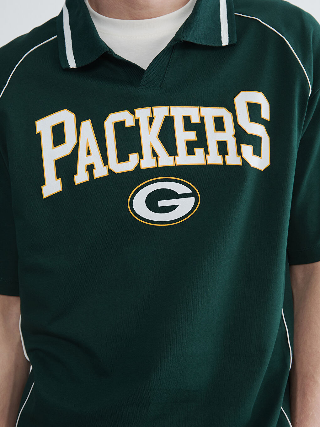 Yeşil Bol Kalıp Packers Baskılı Polo Yaka Erkek Tişört-3