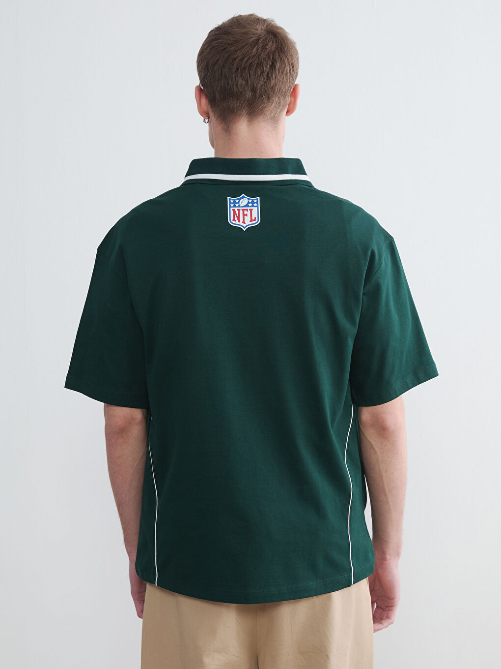 Yeşil Bol Kalıp Packers Baskılı Polo Yaka Erkek Tişört-4