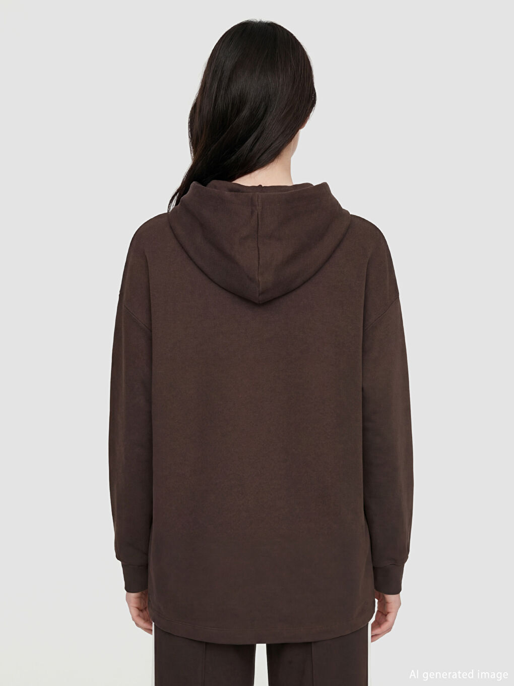 Kahverengi Kapüşonlu Soft Touch Kadın Sweatshirt-3