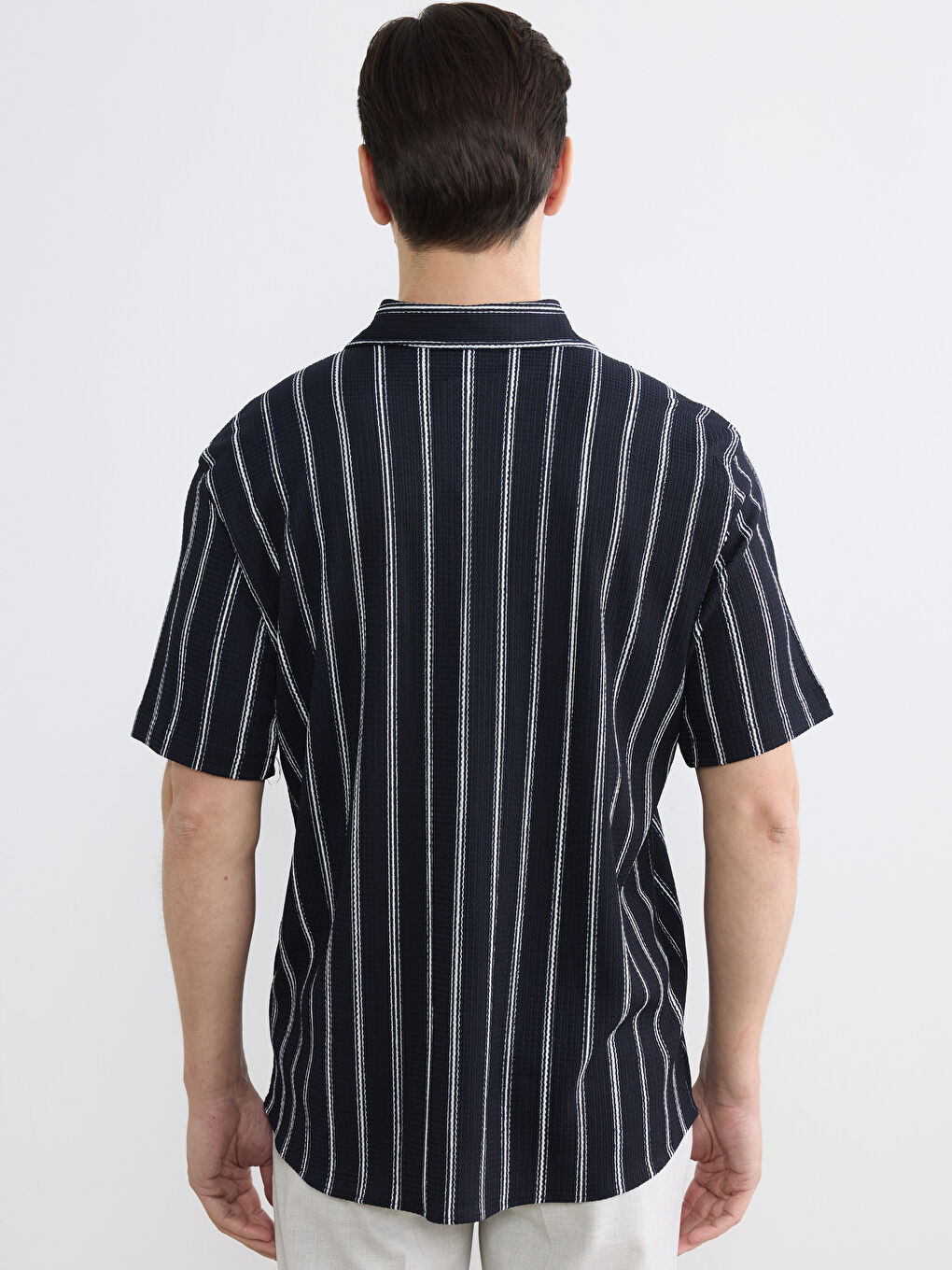 Lacivert Regular Fit Çizgili Erkek Gömlek-3