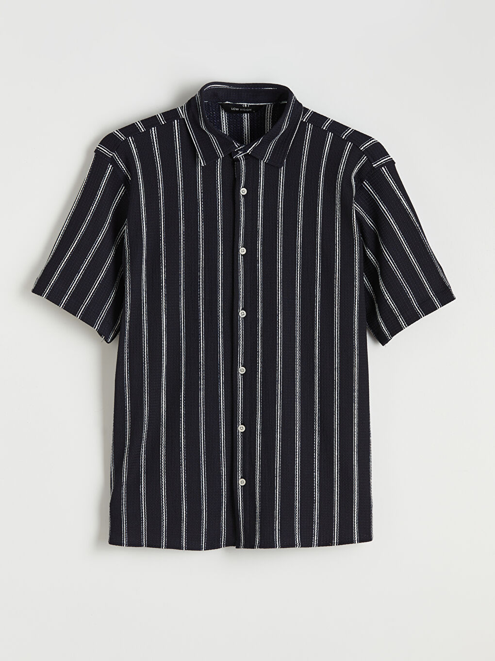 Lacivert Regular Fit Çizgili Erkek Gömlek-4