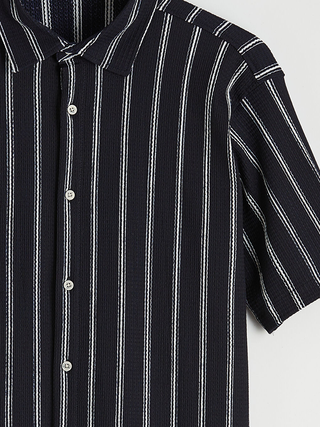 Lacivert Regular Fit Çizgili Erkek Gömlek-5