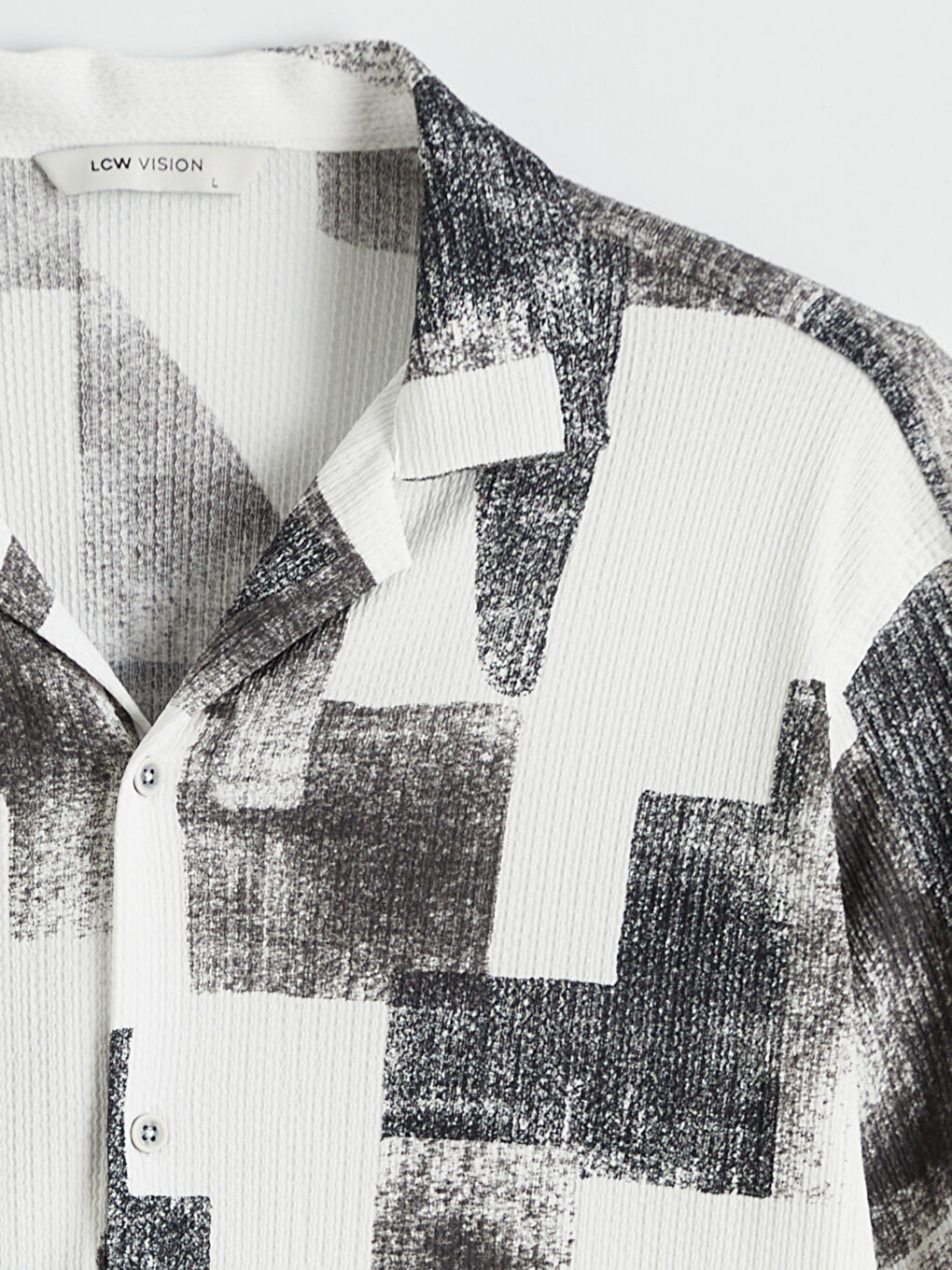 Beyaz Regular Fit Resort Yaka Desenli Erkek Gömlek-1