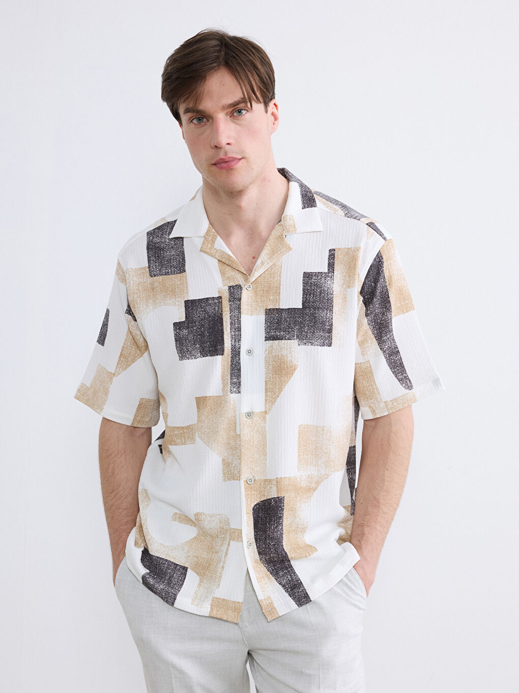 Regular Fit Resort Collar Patterned Men's Shirt