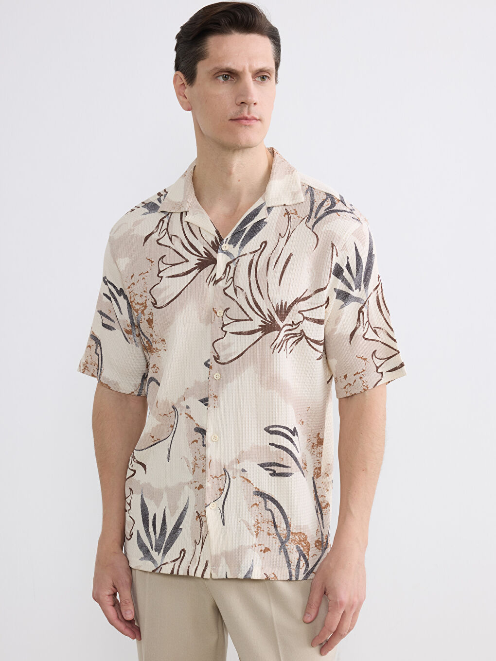 Regular Fit Resort Collar Patterned Men's Shirt