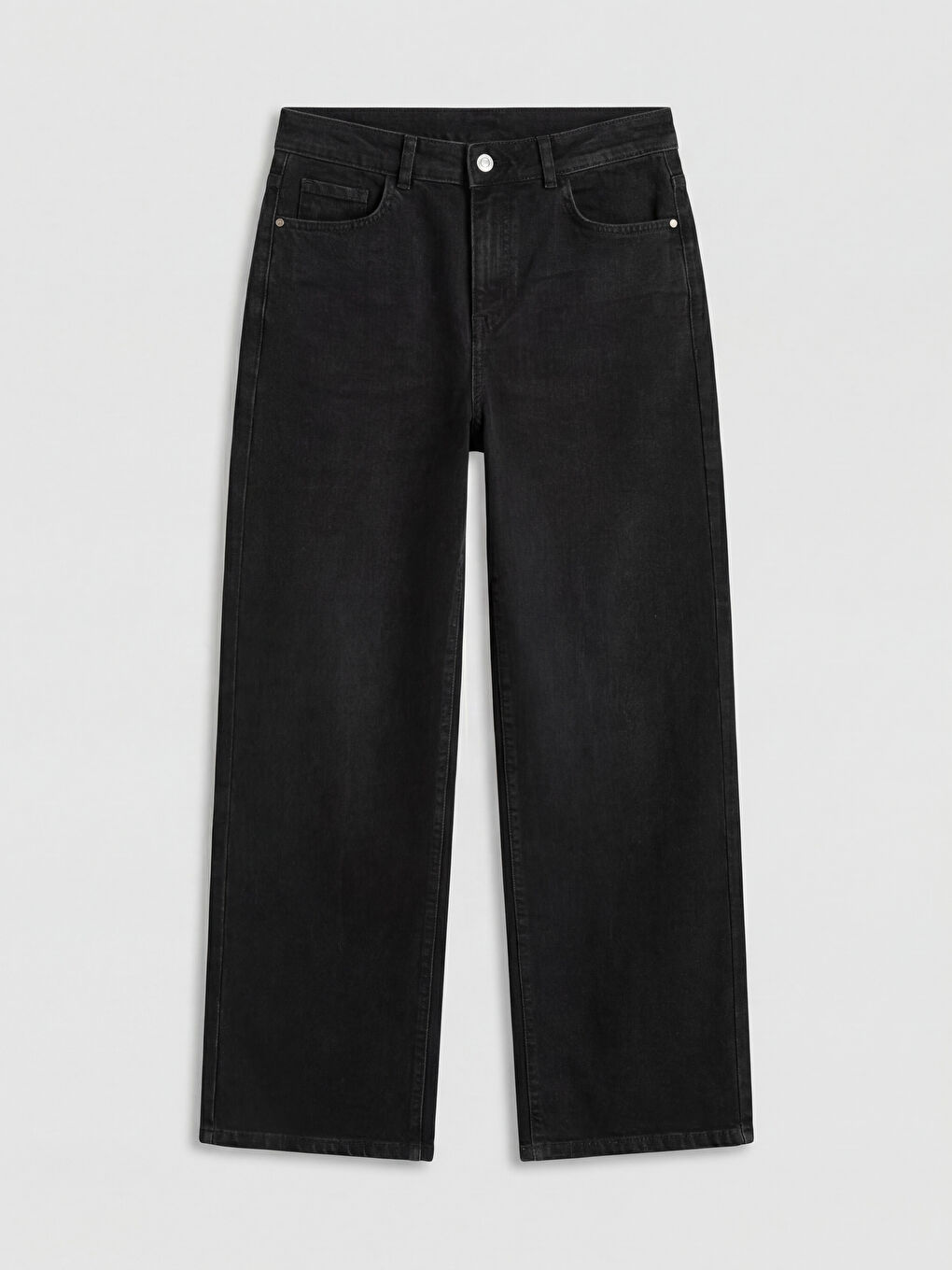 Siyah Yüksek Bel Wideleg Kadın Jean Pantolon