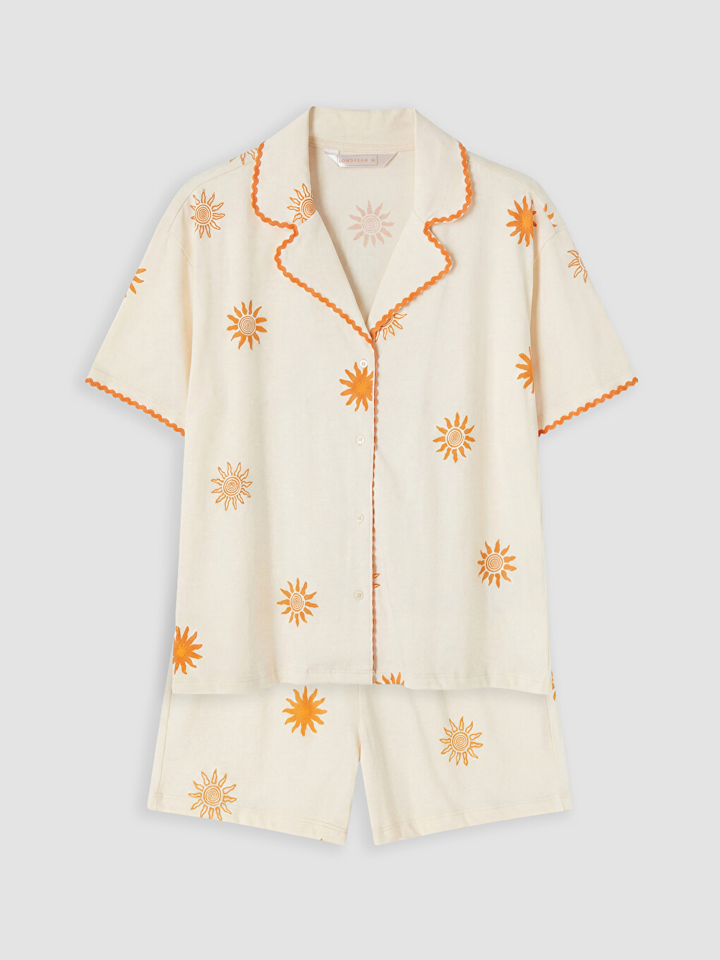 Ekru Güneş Desenli Kadın Şortlu Pijama Takımı-4