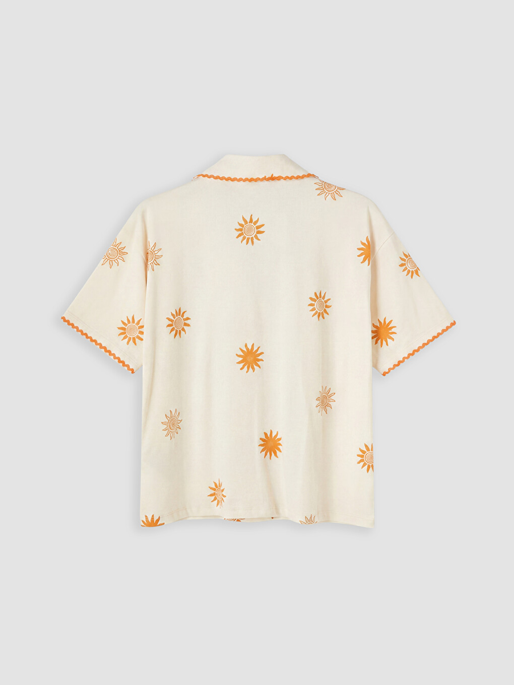 Ekru Güneş Desenli Kadın Şortlu Pijama Takımı-7