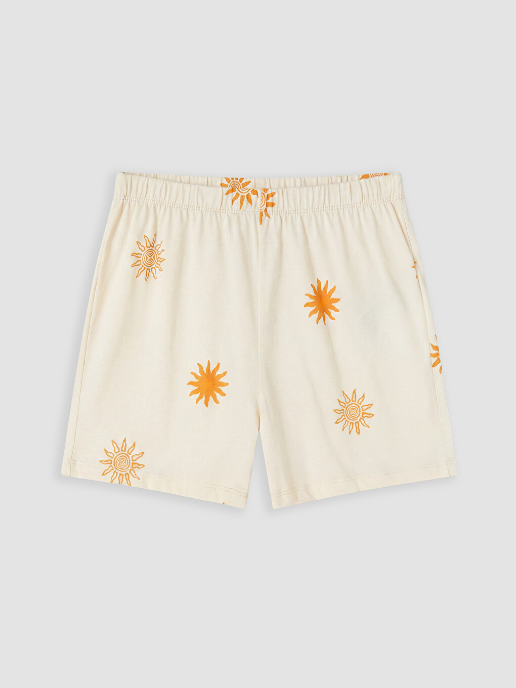 Ekru Güneş Desenli Kadın Şortlu Pijama Takımı-8