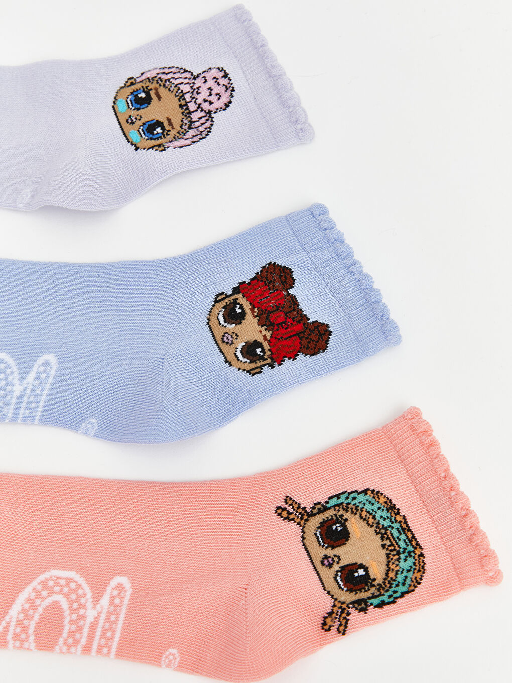 Lila Kız Çocuk LOL Desenli Soket Çorap 5'li-1