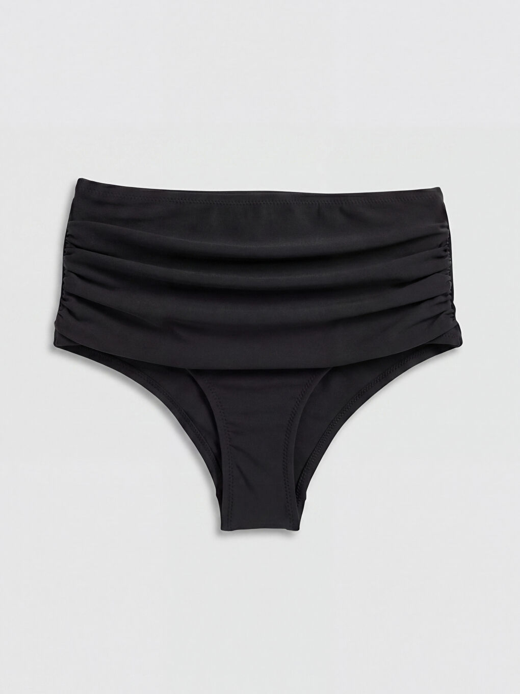 Siyah Yüksek Bel Büzgülü Kadın Bikini Altı