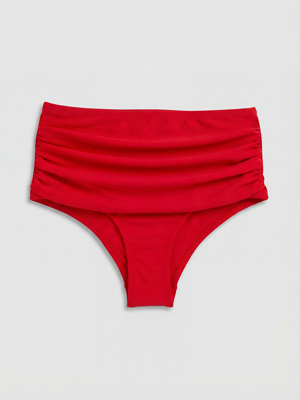 Kırmızı Yüksek Bel Büzgülü Kadın Bikini Altı