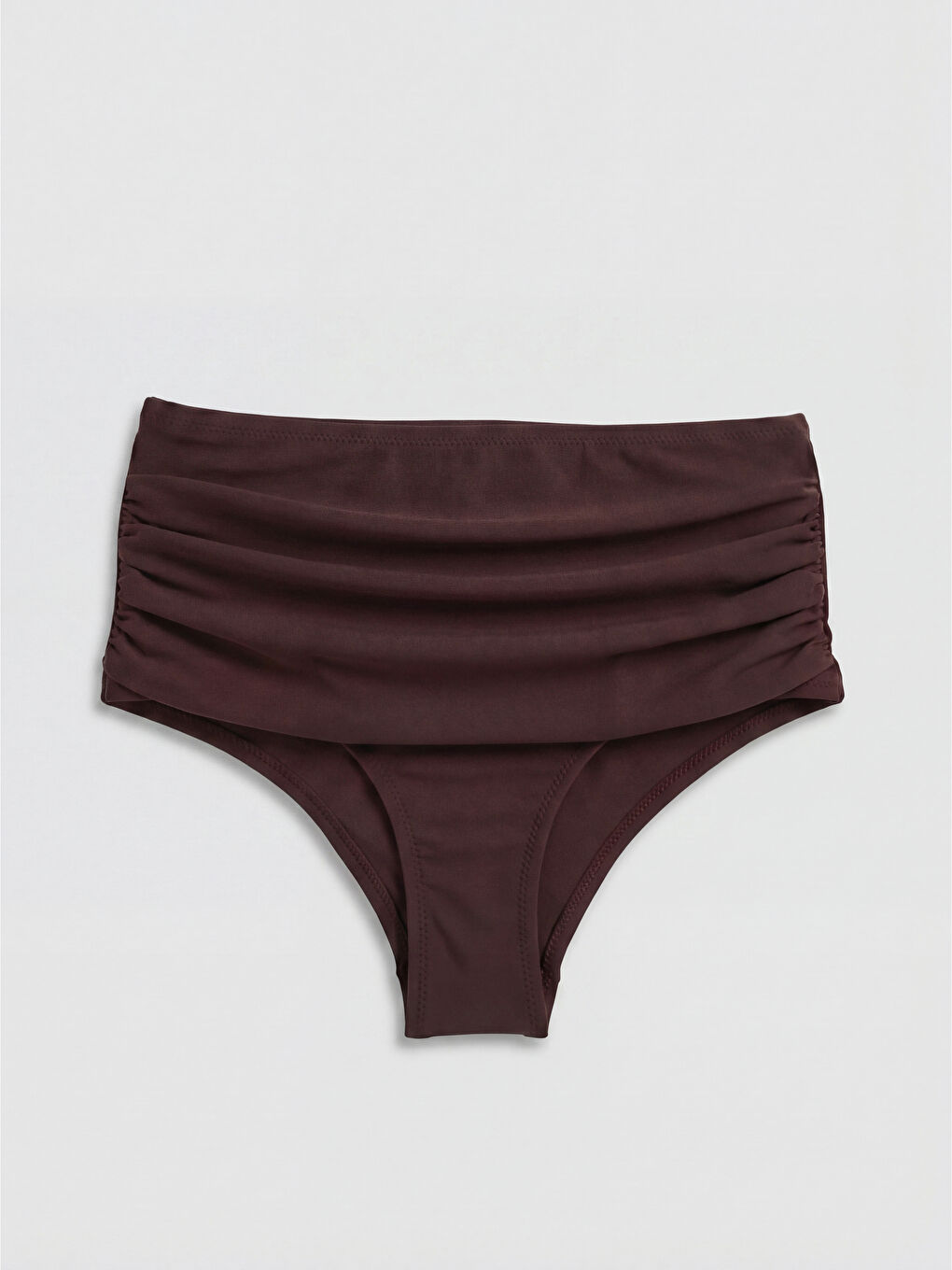 Kahverengi Yüksek Bel Büzgülü Kadın Bikini Altı