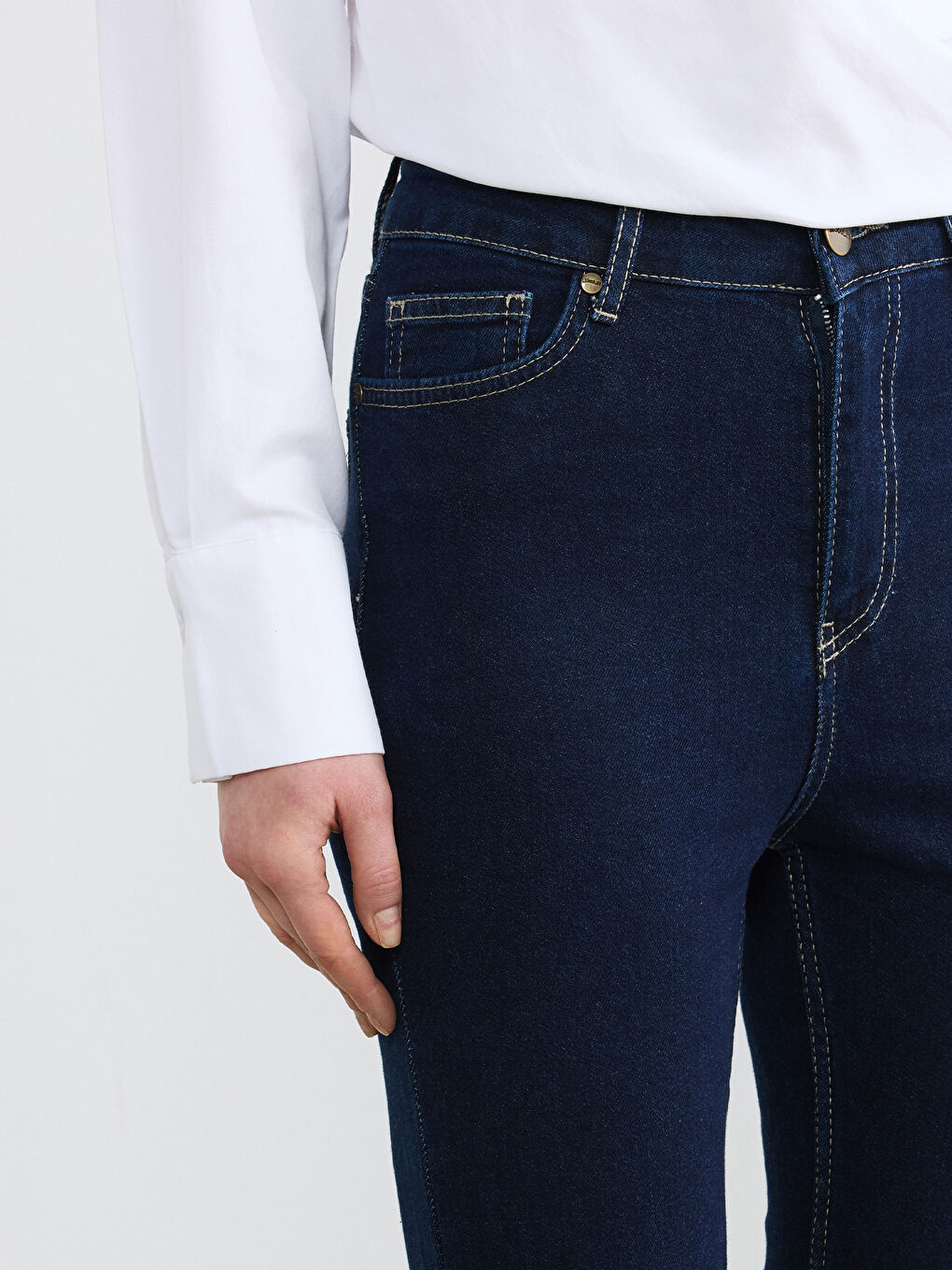 Lacivert Yüksek Bel Flare Kadın Jean Pantolon-3