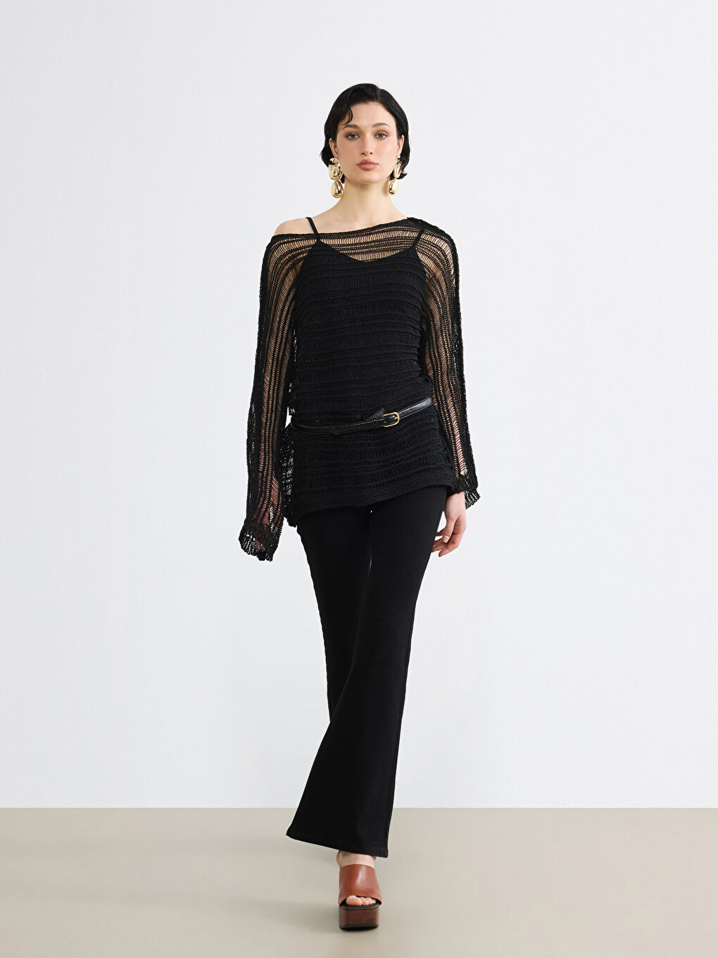 Siyah Yüksek Bel Flare Kadın Jean Pantolon