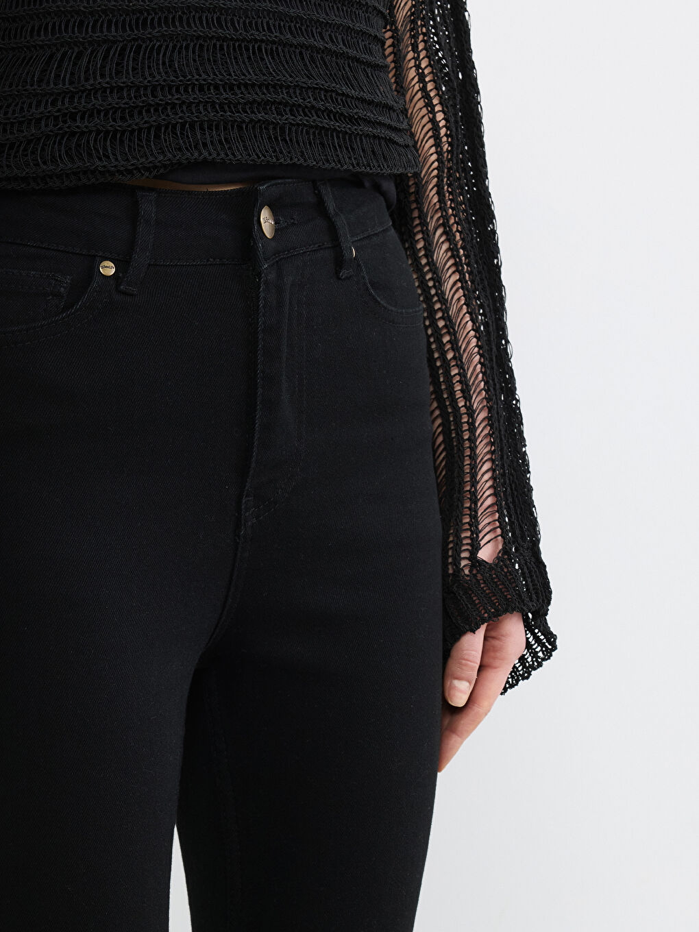 Siyah Yüksek Bel Flare Kadın Jean Pantolon-3