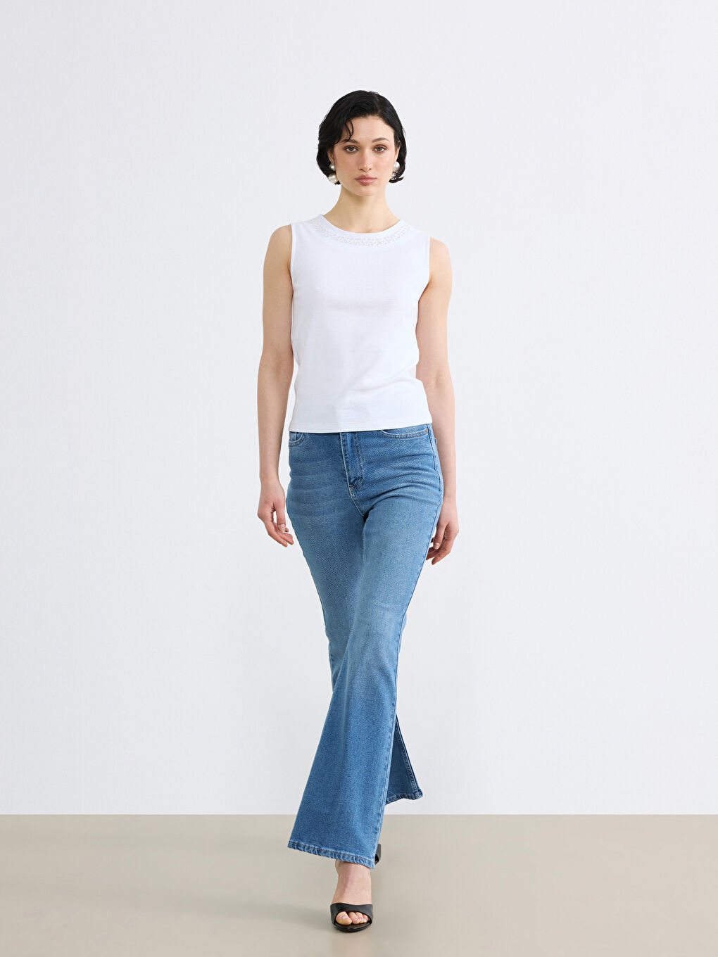 Mavi Yüksek Bel Flare Kadın Jean Pantolon