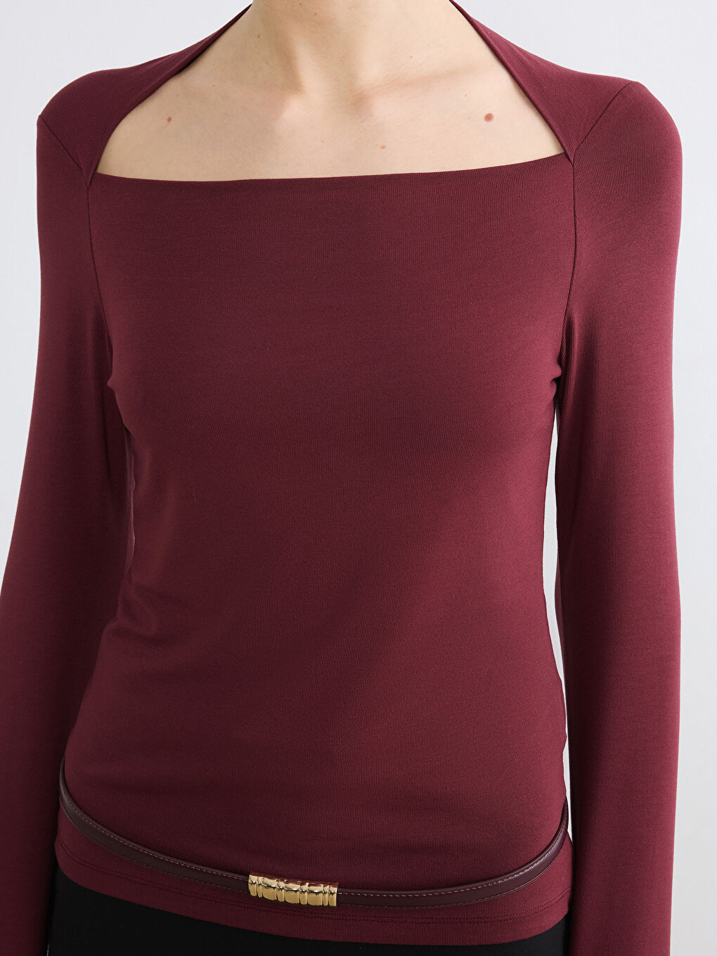 Bordo Kare Yaka Kadın Body-2