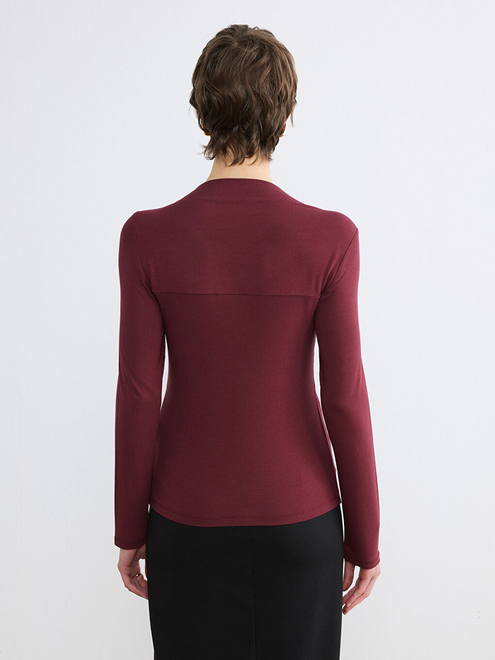 Bordo Kare Yaka Kadın Body-3