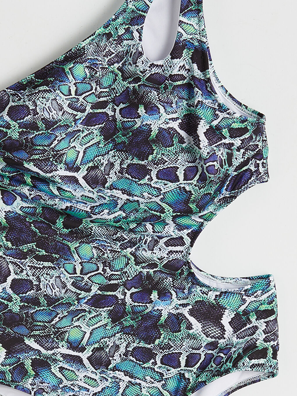 Mavi Tek Omuz Desenli Pencere Detaylı Kadın Mayo-2