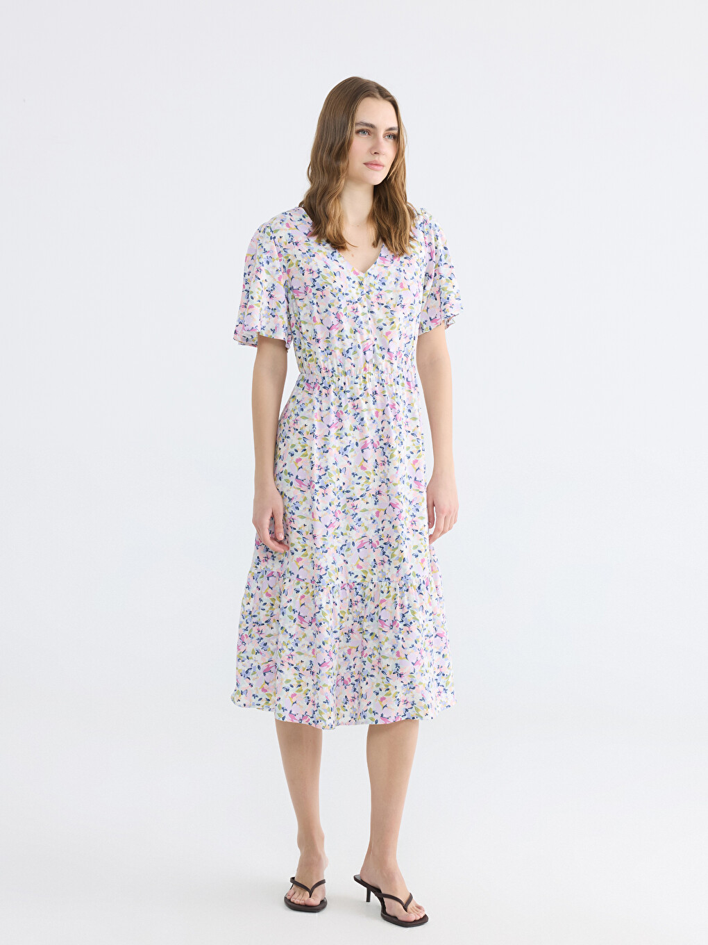 V Neck Floral A Form Dress