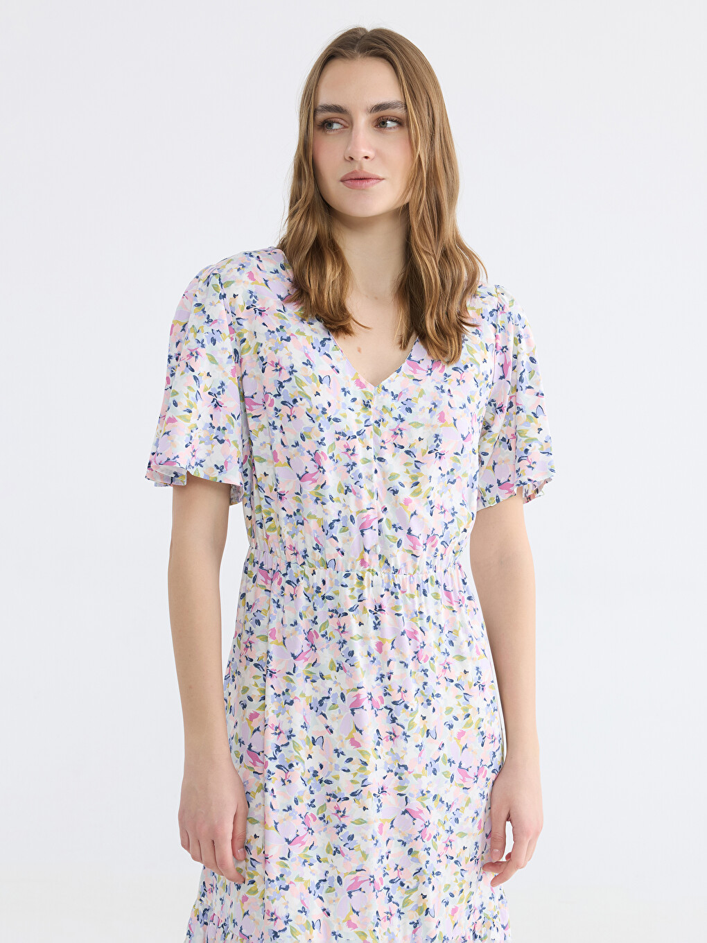 V Neck Floral A Form Dress-1